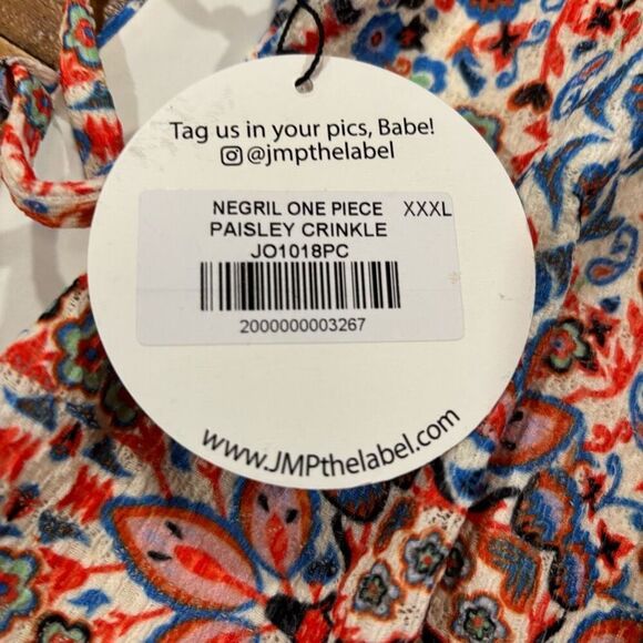 JMP the Label Negril Swimsuit Paisley Crinkle Side Ties Blue Orange 3XL NWT - Picture 8 of 9